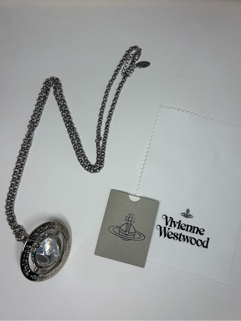 Vivienne Westwood Silver Giant Orb Necklace accessory w/ Drawstring Storage Box